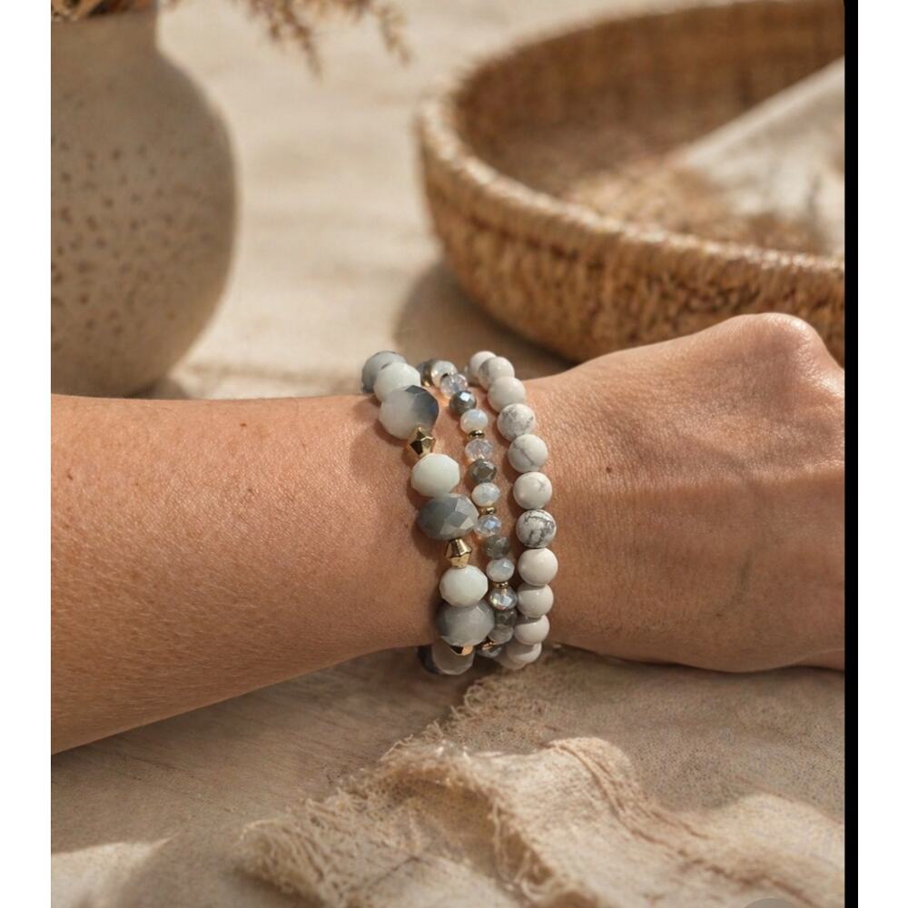 Pomina Stone Beaded Stretch Bracelet Stack New